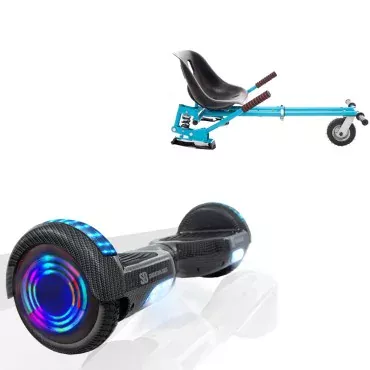 6.5 inch Hoverboard with Suspensions Hoverkart, Regular Carbon Junior, Standard Range and Blue Seat with Double Suspension Set, Smart Balance