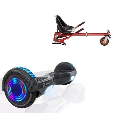 6.5 inch Hoverboard with Suspensions Hoverkart, Regular Carbon Junior, Standard Range and Red Seat with Double Suspension Set, Smart Balance