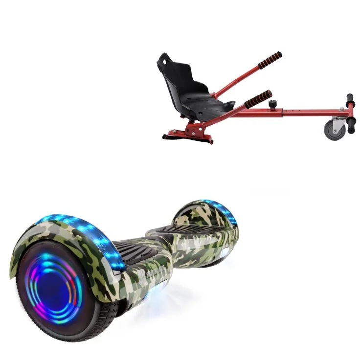 6.5 inch Hoverboard met Standaard Hoverkart, Regular Camouflage Green Junior, Standard Afstand en Rood Hoverkart, Smart Balance