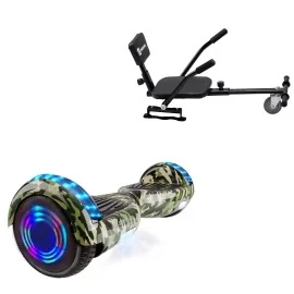 Hoverboard 6.5 pouces et Comfort Hoverkart Kit, Regular Camouflage Green Junior, Standard Autonomie et Hoverkart Comfort Noire, Smart Balance