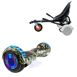 6.5 inch Hoverboard with Suspensions Hoverkart, Regular Camouflage Green Junior, Standard Range and Black Seat with Double Suspension Set, Smart Balance