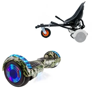 Hoverboard 6.5 Pouces et Hoverkart avec Amortisseurs, Regular Camouflage Green Junior, Standard Autonomie et Hoverkart Noir avec Amortisseurs, Smart Balance