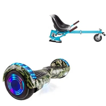 6.5 inch Hoverboard with Suspensions Hoverkart, Regular Camouflage Green Junior, Standard Range and Blue Seat with Double Suspension Set, Smart Balance