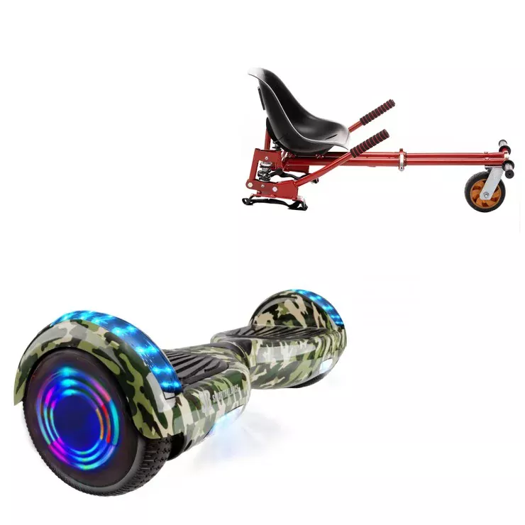 6.5 inch Hoverboard with Suspensions Hoverkart, Regular Camouflage Green Junior, Standard Range and Red Seat with Double Suspension Set, Smart Balance