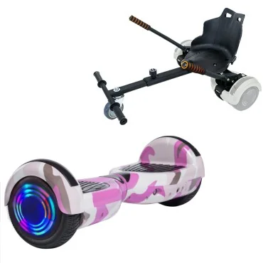 6.5 inch Hoverboard with Standard Hoverkart, Regular Camouflage Pink Junior, Standard Range and Black Ergonomic Seat, Smart Balance