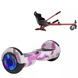 6.5 inch Hoverboard with Standard Hoverkart, Regular Camouflage Pink Junior, Standard Range and Red Ergonomic Seat, Smart Balance