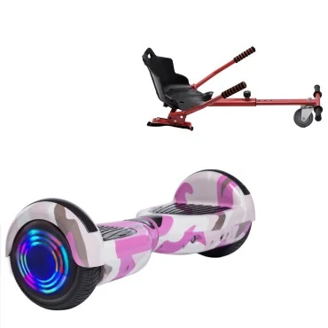 6.5 inch Hoverboard with Standard Hoverkart, Regular Camouflage Pink Junior, Standard Range and Red Ergonomic Seat, Smart Balance