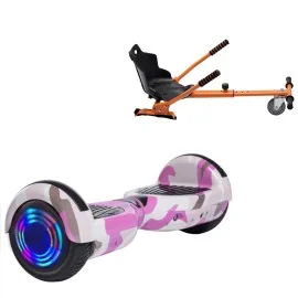 6.5 inch Hoverboard with Standard Hoverkart, Regular Camouflage Pink Junior, Standard Range and Orange Ergonomic Seat, Smart Balance