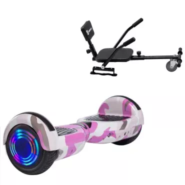 Paket Hoverboard Comfort Go Kart 6.5 tums, Regular Camouflage Pink Junior, Standard Räckvidd och Svart Comfort Hoverkart, Smart Balance