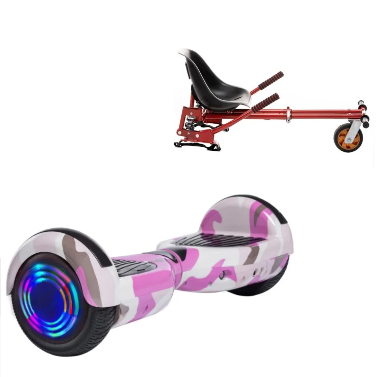 6.5 inch Hoverboard with Suspensions Hoverkart, Regular Camouflage Pink Junior, Standard Range and Red Seat with Double Suspension Set, Smart Balance