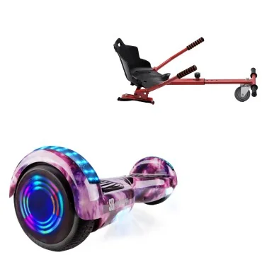 6.5 inch Hoverboard with Standard Hoverkart, Regular Galaxy Pink Junior, Standard Range and Red Ergonomic Seat, Smart Balance