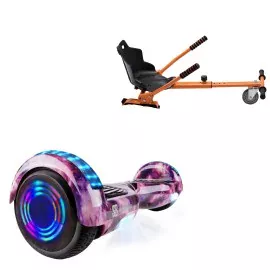 6.5 inch Hoverboard with Standard Hoverkart, Regular Galaxy Pink Junior, Standard Range and Orange Ergonomic Seat, Smart Balance