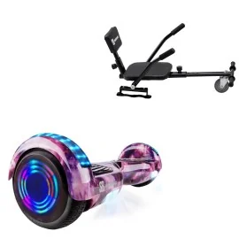 6.5 inch Hoverboard met Comfort Hoverkart, Regular Galaxy Pink Junior, Standard Afstand en Zwarte Comfort Hoverkart, Smart Balance