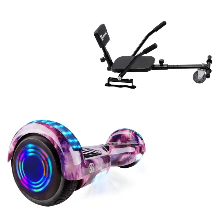 6.5 Zoll Hoverboard mit Comfort Sitz, Regular Galaxy Pink Junior, Standard Reichweite und Schwarz Comfort Sitz, Smart Balance