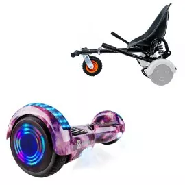 6.5 inch Hoverboard with Suspensions Hoverkart, Regular Galaxy Pink Junior, Standard Range and Black Seat with Double Suspension Set, Smart Balance