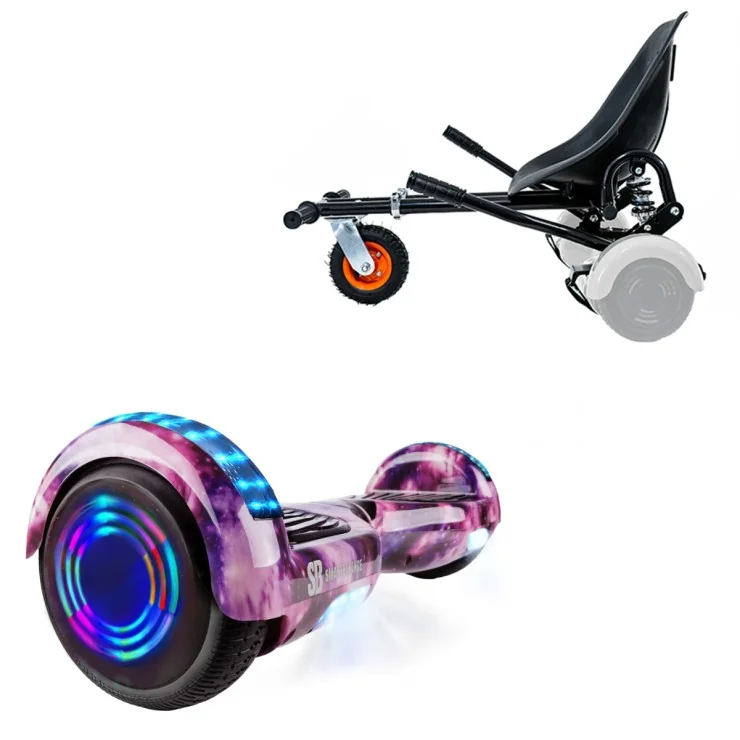 6.5 inch Hoverboard met Schokdempers Hoverkart, Regular Galaxy Pink Junior, Standard Afstand en Zwarte Hoverkart met Schokdempers, Smart Balance