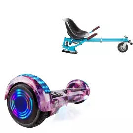 6.5 inch Hoverboard with Suspensions Hoverkart, Regular Galaxy Pink Junior, Standard Range and Blue Seat with Double Suspension Set, Smart Balance