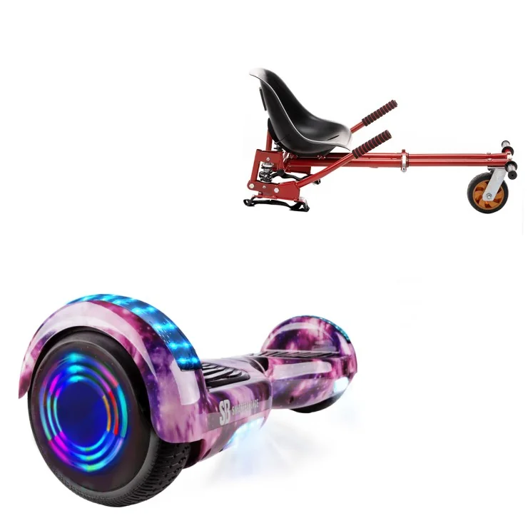 6.5 inch Hoverboard with Suspensions Hoverkart, Regular Galaxy Pink Junior, Standard Range and Red Seat with Double Suspension Set, Smart Balance