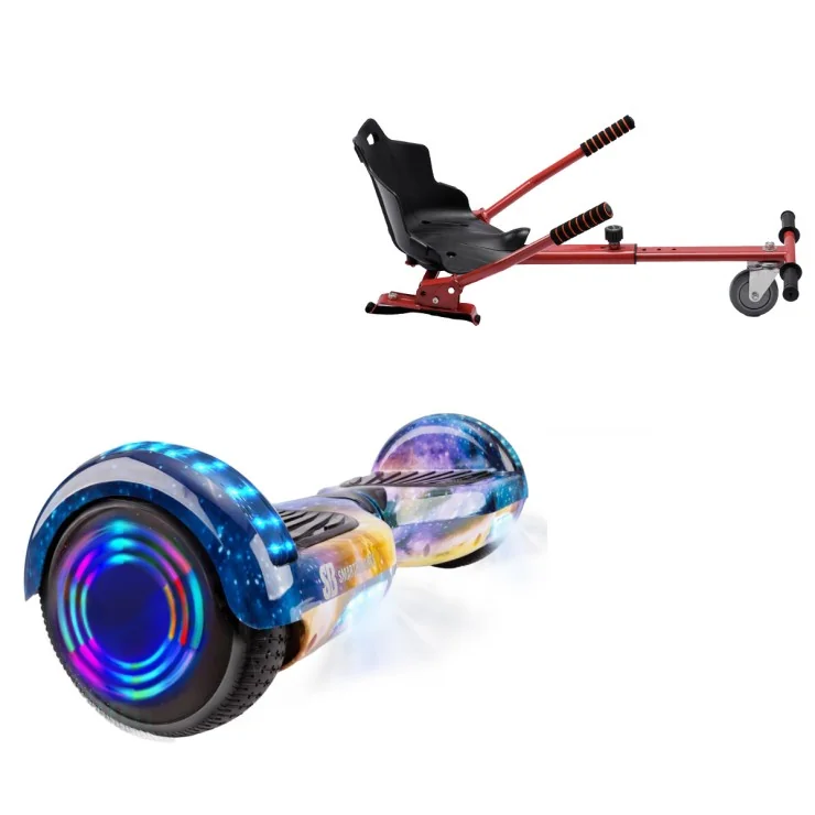 6.5 inch Hoverboard with Standard Hoverkart, Regular Galaxy Orange Junior, Standard Range and Red Ergonomic Seat, Smart Balance