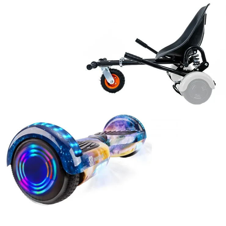 6.5 inch Hoverboard with Suspensions Hoverkart, Regular Galaxy Orange Junior, Standard Range and Black Seat with Double Suspension Set, Smart Balance