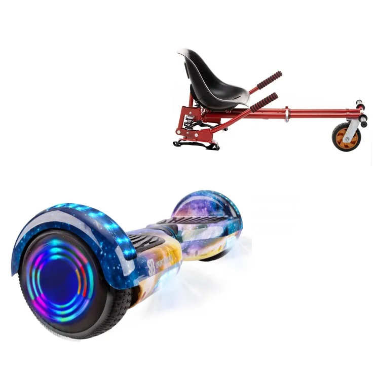 6.5 inch Hoverboard with Suspensions Hoverkart, Regular Galaxy Orange Junior, Standard Range and Red Seat with Double Suspension Set, Smart Balance