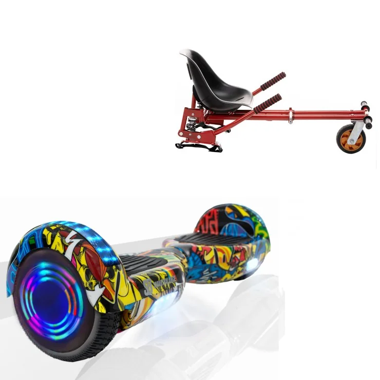 Hoverboard 6.5 Pouces et Hoverkart avec Amortisseurs, Regular HipHop Junior, Standard Autonomie et Hoverkart Rouge avec Amortisseurs, Smart Balance