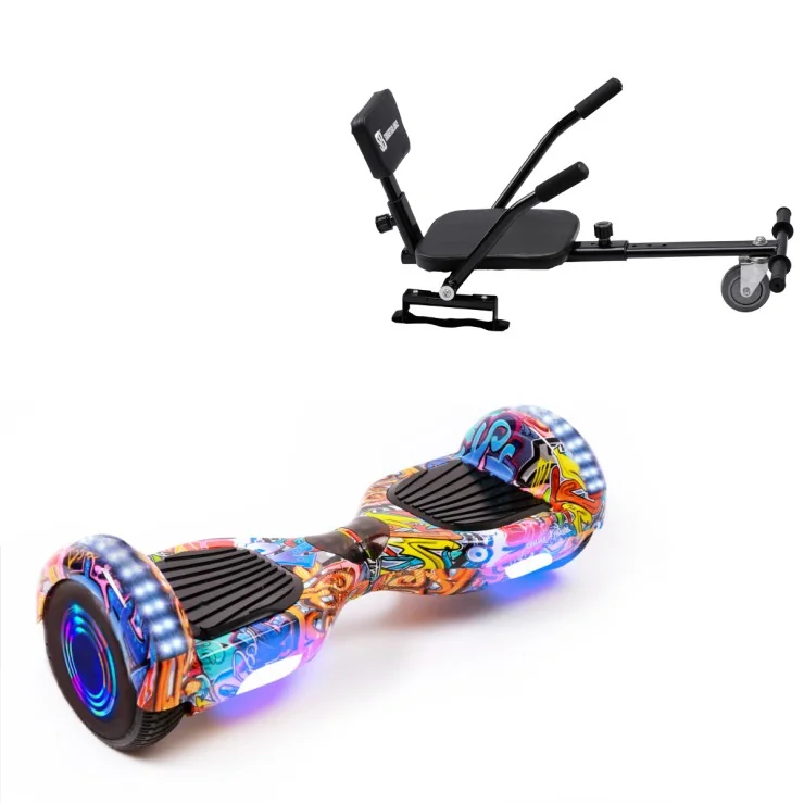 6.5 inch Hoverboard met Comfort Hoverkart, Regular HipHop Orange Junior, Standard Afstand en Zwarte Comfort Hoverkart, Smart Balance