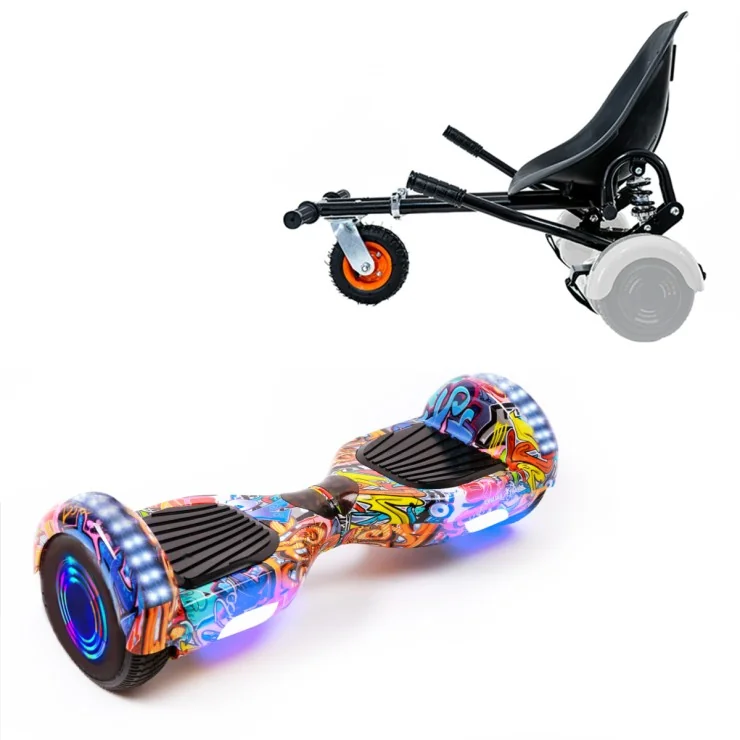 6.5 Zoll Hoverboard mit Stoßdämpfern Sitz, Regular HipHop Orange Junior, Standard Reichweite und Schwarz Stoßdämpfern Hoverboard Sitz, Smart Balance