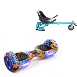 6.5 inch Hoverboard with Suspensions Hoverkart, Regular HipHop Orange Junior, Standard Range and Blue Seat with Double Suspension Set, Smart Balance