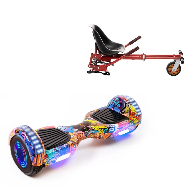 6.5 inch Hoverboard with Suspensions Hoverkart, Regular HipHop Orange Junior, Standard Range and Red Seat with Double Suspension Set, Smart Balance