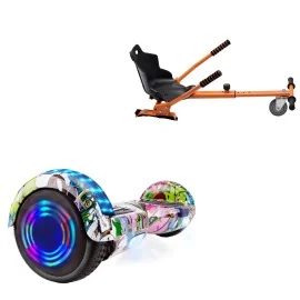 Paket Hoverboard Standard Go Kart 6.5 tums, Regular Multicolor Junior, Standard Räckvidd och Orange Hoverkart, Smart Balance