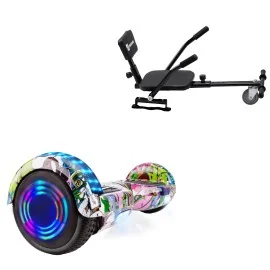 6.5 inch Hoverboard with Comfort Hoverkart, Regular Multicolor Junior, Standard Range and Black Comfort Seat, Smart Balance