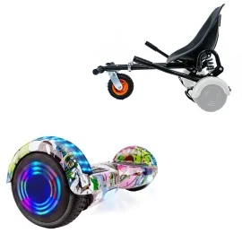 Paket Hoverboard Go Kart med Stötdämpare, 6.5 tums, Regular Multicolor Junior, Standard Räckvidd och Svart Hoverkart med Stötdämpare, Smart Balance