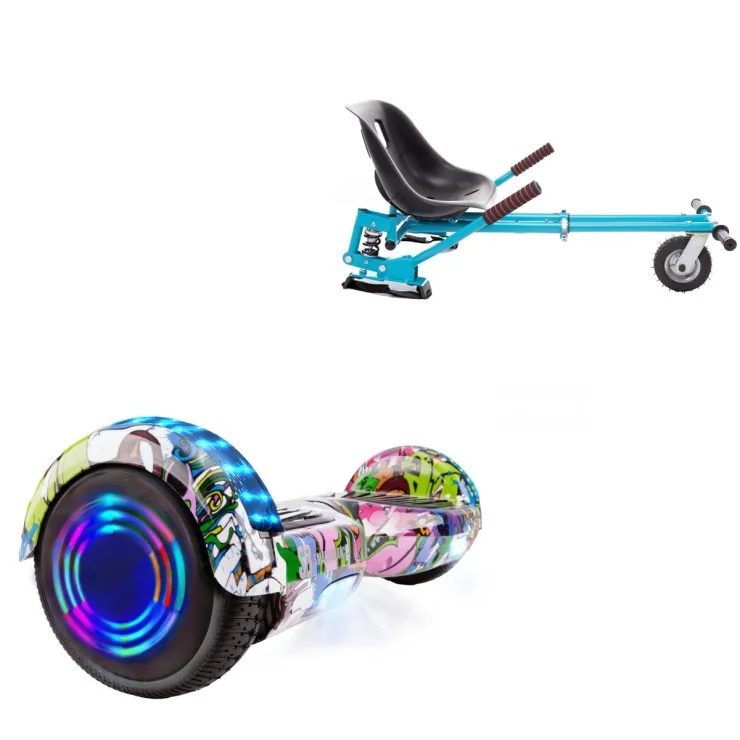 6.5 inch Hoverboard with Suspensions Hoverkart, Regular Multicolor Junior, Standard Range and Blue Seat with Double Suspension Set, Smart Balance