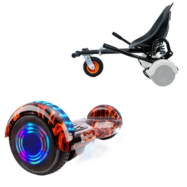 6.5 inch Hoverboard with Suspensions Hoverkart, Regular Flame Junior, Standard Range and Black Seat with Double Suspension Set, Smart Balance