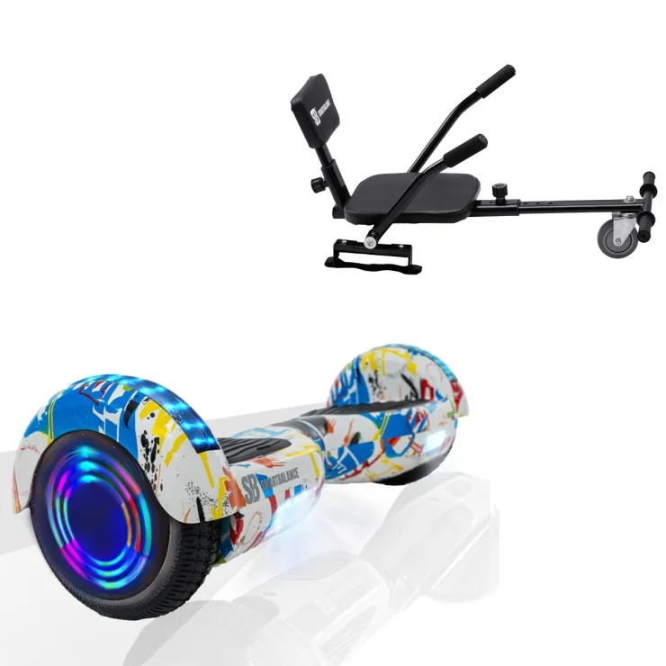 6.5 inch Hoverboard with Comfort Hoverkart, Regular Splash Junior, Standard Range and Black Comfort Seat, Smart Balance