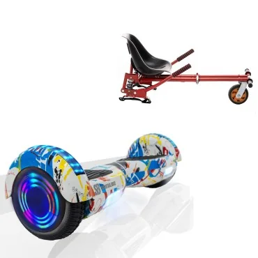 6.5 inch Hoverboard with Suspensions Hoverkart, Regular Splash Junior, Standard Range and Red Seat with Double Suspension Set, Smart Balance