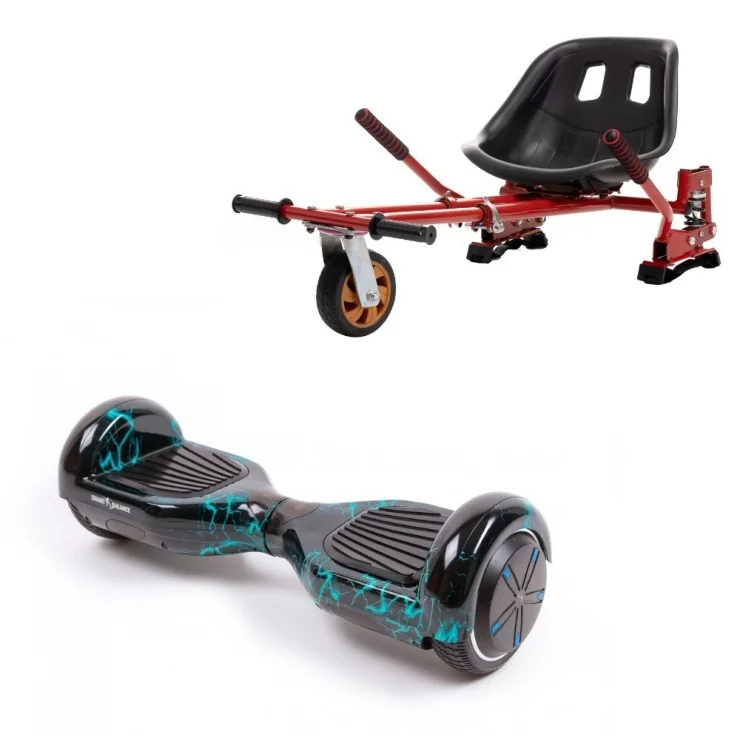 6.5 inch Hoverboard with Hoverkart, Suspension PRO Seat, Red, 15 km/h, UL2272 Certified, Bluetooth, Led Lighting, 700W Power, 4Ah Battery, Smart Balance, Regular Thunderstorm