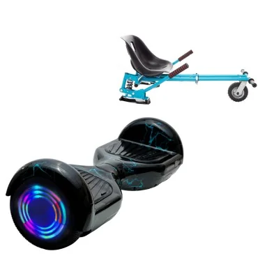 6.5 inch Hoverboard with Suspensions Hoverkart, Regular Thunderstorm Blue Junior, Standard Range and Blue Seat with Double Suspension Set, Smart Balance