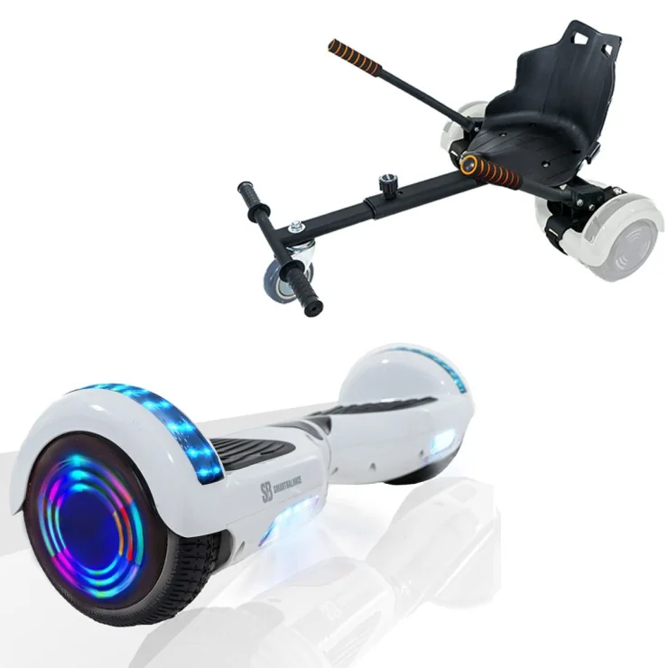 6.5 inch Hoverboard met Standaard Hoverkart, Regular White Pearl Junior, Standard Afstand en Zwarte Hoverkart, Smart Balance