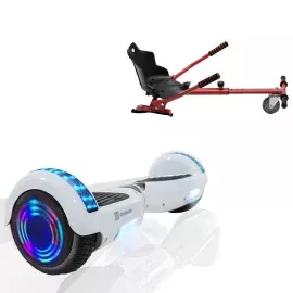 6.5 Zoll Hoverboard mit Standard Sitz, Regular White Pearl Junior, Standard Reichweite und Rot Hoverboard Sitz, Smart Balance