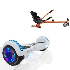 6.5 Zoll Hoverboard mit Standard Sitz, Regular White Pearl Junior, Standard Reichweite und Orange Hoverboard Sitz, Smart Balance