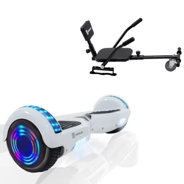 6.5 Zoll Hoverboard mit Comfort Sitz, Regular White Pearl Junior, Standard Reichweite und Schwarz Comfort Sitz, Smart Balance