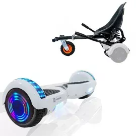 6.5 inch Hoverboard with Suspensions Hoverkart, Regular White Pearl Junior, Standard Range and Black Seat with Double Suspension Set, Smart Balance