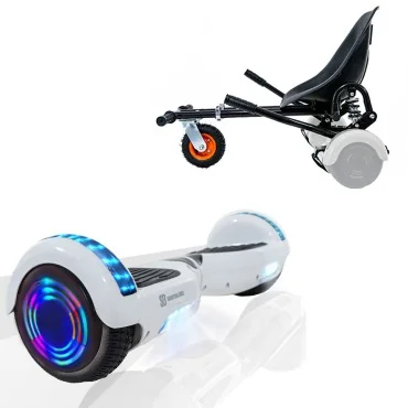 Paket Hoverboard Go Kart med Stötdämpare, 6.5 tums, Regular White Pearl Junior, Standard Räckvidd och Svart Hoverkart med Stötdämpare, Smart Balance