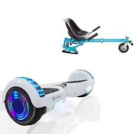 6.5 Zoll Hoverboard mit Stoßdampfern Sitz, Regular White Pearl Junior, Standard Reichweite und Blau Stoßdampfern Hoverboard Sitz, Smart Balance