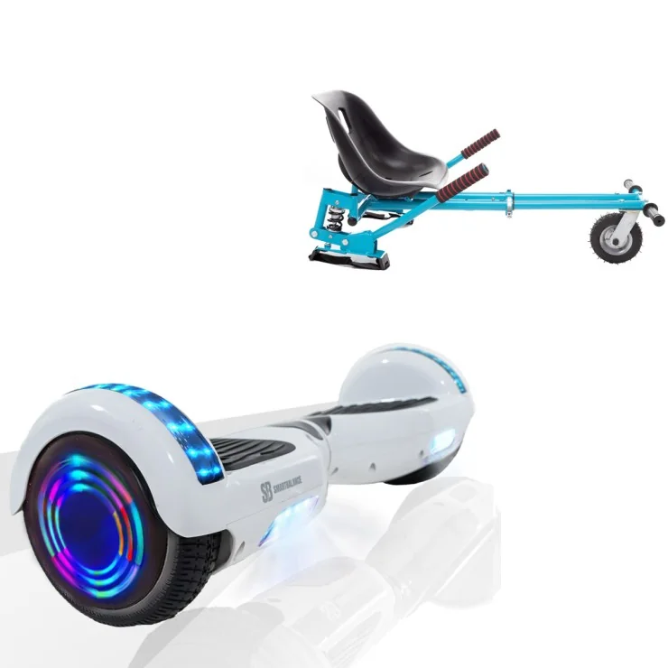 6.5 inch Hoverboard met Schokdempers Hoverkart, Regular White Pearl Junior, Standard Afstand en Blauw Hoverkart met Schokdempers, Smart Balance