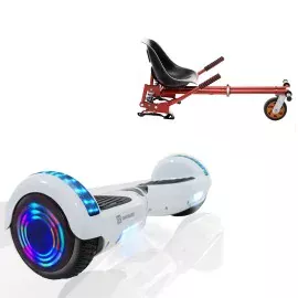 6.5 inch Hoverboard with Suspensions Hoverkart, Regular White Pearl Junior, Standard Range and Red Seat with Double Suspension Set, Smart Balance