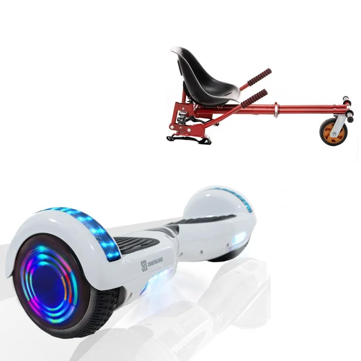 Paket Hoverboard Go Kart med Stötdämpare, 6.5 tums, Regular White Pearl Junior, Standard Räckvidd och Röd Hoverkart med Stötdämpare, Smart Balance