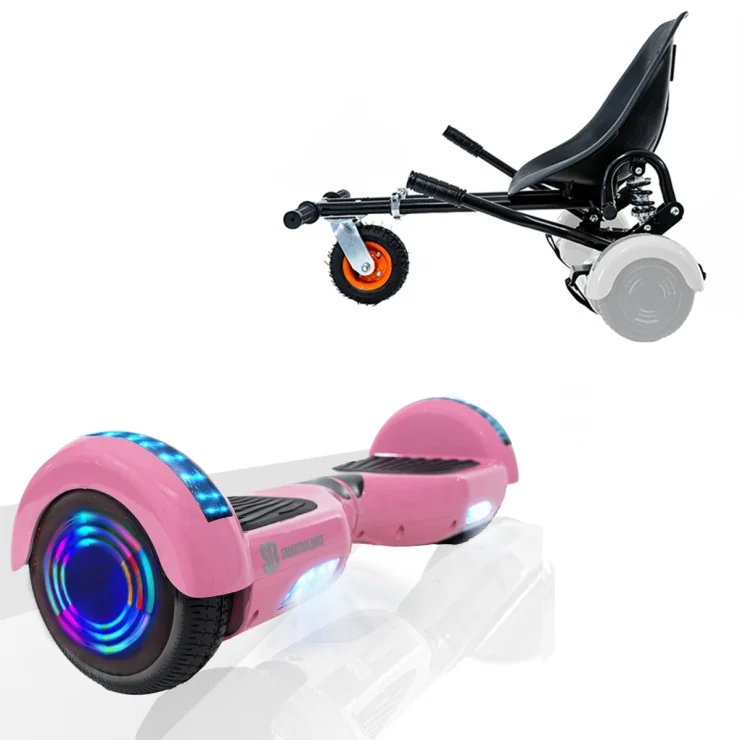 6.5 inch Hoverboard with Suspensions Hoverkart, Regular Pink Junior, Standard Range and Black Seat with Double Suspension Set, Smart Balance